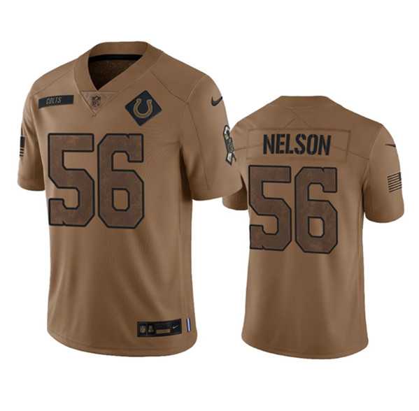 Mens Indianapolis Colts #56 Quenton Nelson 2023 Brown Salute To Sertvice Limited Football Stitched Jersey Dyin